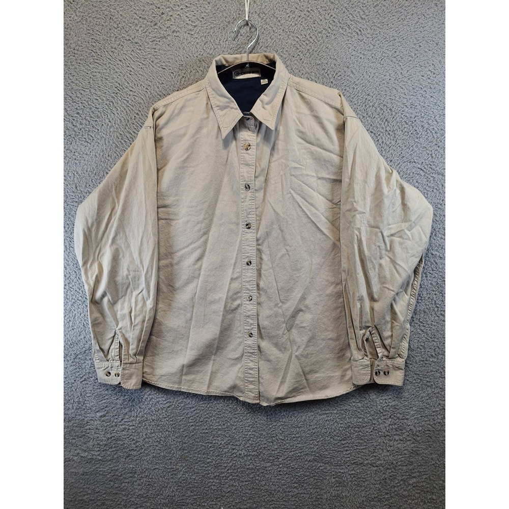 Cerner Button Up Shirt Mens 3XL Beige Tan Long Sleeve Cotton Casual Outdoors
